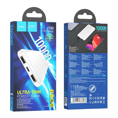 Ekstern batteri HOCO J100, 10000mAh, 10W, 2 x USB-A, Hvit