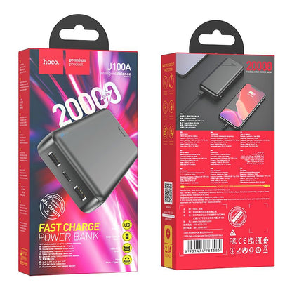 Ekstern batteri HOCO J100A, 20000mAh, 10W, 2 x USB-A, Svart