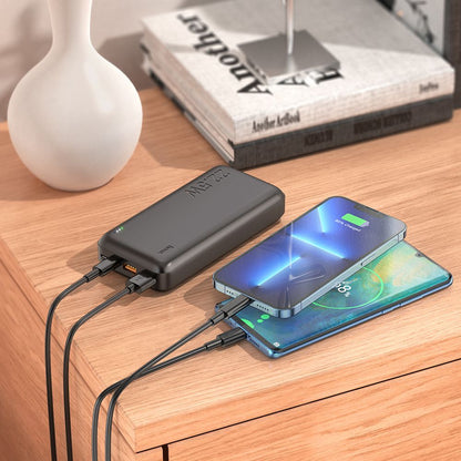 Ekstern Batteri HOCO J101A, 20000mAh, 22.5W, QC + PD, 1 x USB-C - 2 x USB-A, Svart