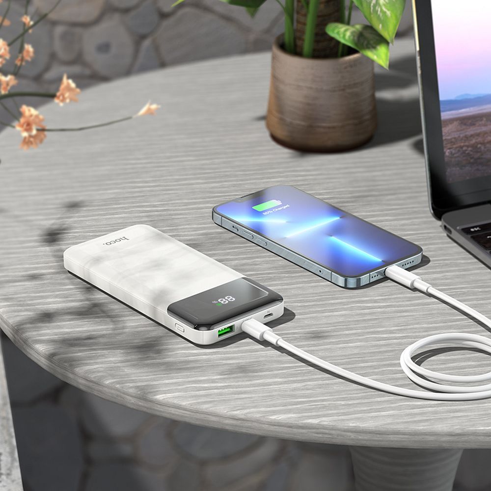 Ekstern Batteri HOCO J102, 10000mAh, 20W, QC + PD, 1 x USB-A - 1 x USB-C, Hvit