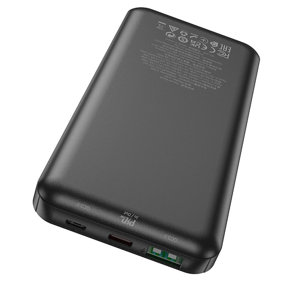 Ekstern batteri HOCO J102, 10000mAh, 20W, QC + PD, 1 x USB-A - 1 x USB-C, Svart