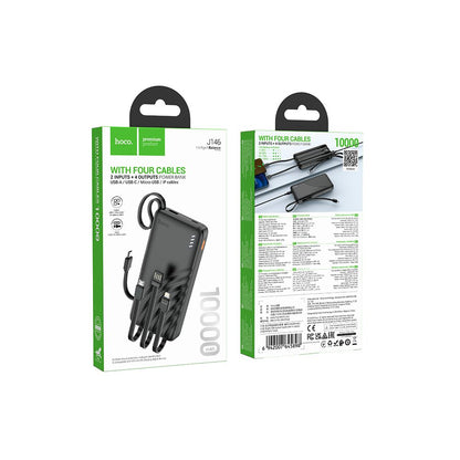 Ekstern batteri HOCO J146, 10000mAh, 10W, 1 x Lightning - 1 x microUSB - 1 x USB-A - 1 x USB-C, Svart