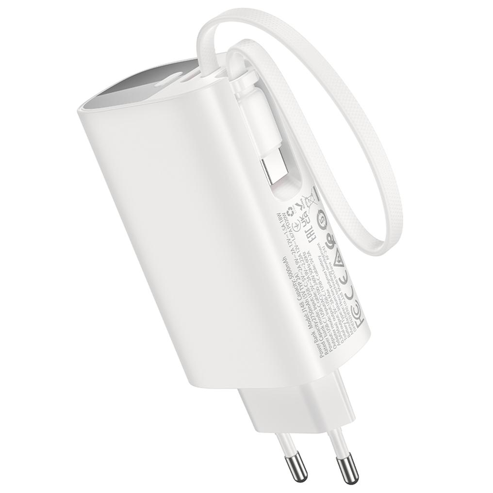 HOCO J148 2-i-1 powerbank, 5000 mAh, 20 W, PD, 2 x USB-C, hvit