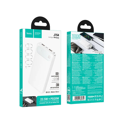 Ekstern batteri HOCO J154, 10000mAh, 22,5W, QC + PD, 1 x USB-C - 2 x USB-A, Hvit