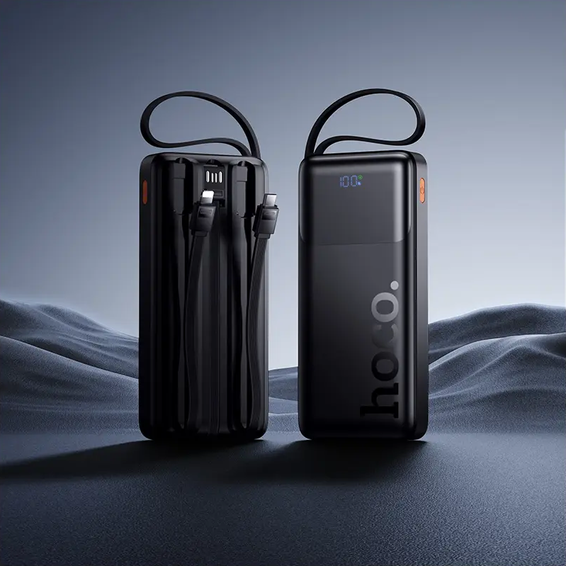Ekstern batteri HOCO J156 Founder, 10000mAh, 22,5W, QC + PD, 1 x Lightning - 1 x microUSB - 1 x USB-A - 2 x USB-C, Svart