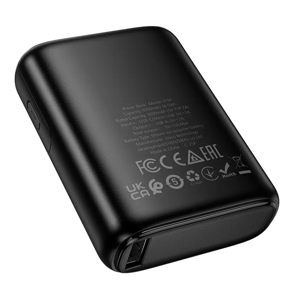 Ekstern batteri HOCO J158, 5000mAh, 10W, 1 x USB-A, Svart
