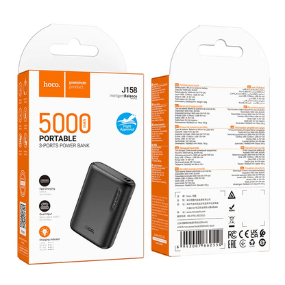 Ekstern batteri HOCO J158, 5000mAh, 10W, 1 x USB-A, Svart