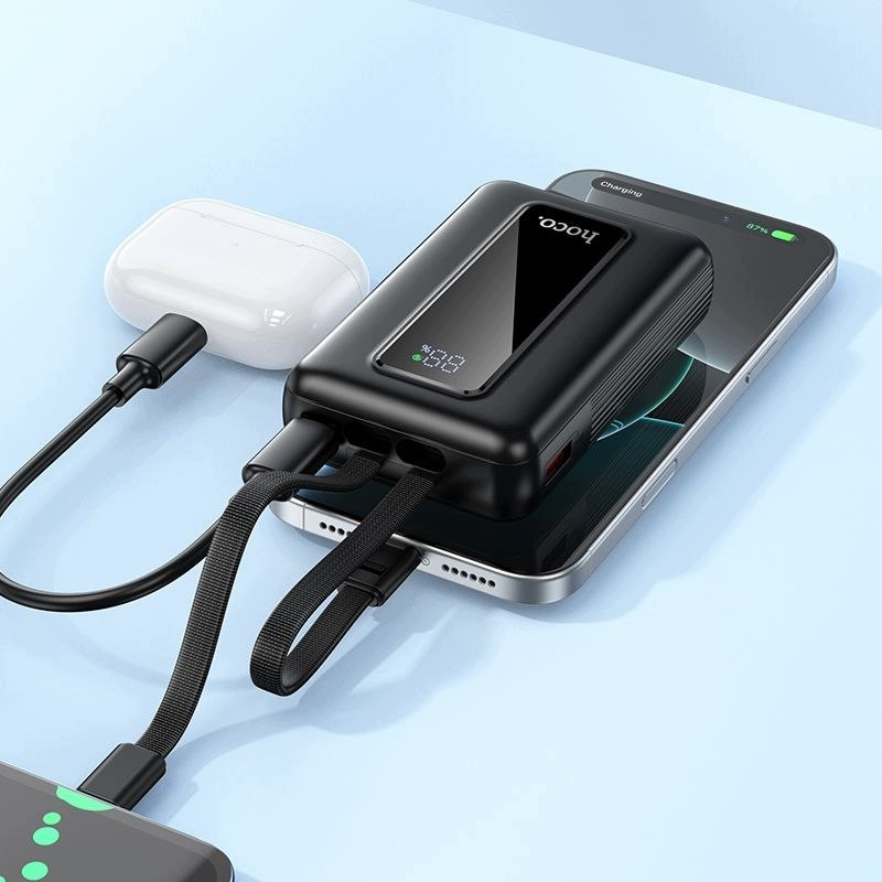 Ekstern batteri HOCO J162, 10000mAh, 22.5W, QC + PD, 1 x Lightning - 1 x USB-A - 2 x USB-C, Svart