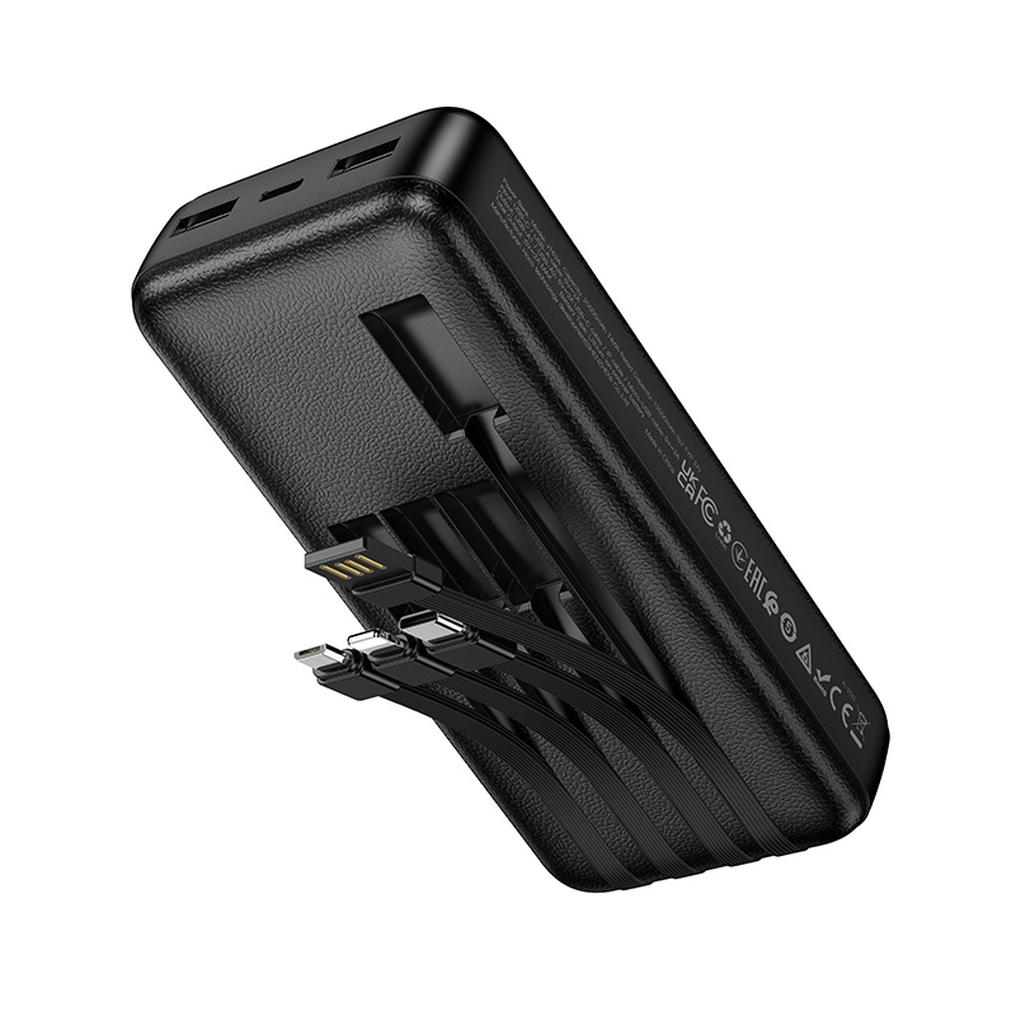 HOCO J163A powerbank, 20 000 mAh, 10 W, 1 x Lightning – 1 x microUSB – 1 x USB-C – 2 x USB-A, svart