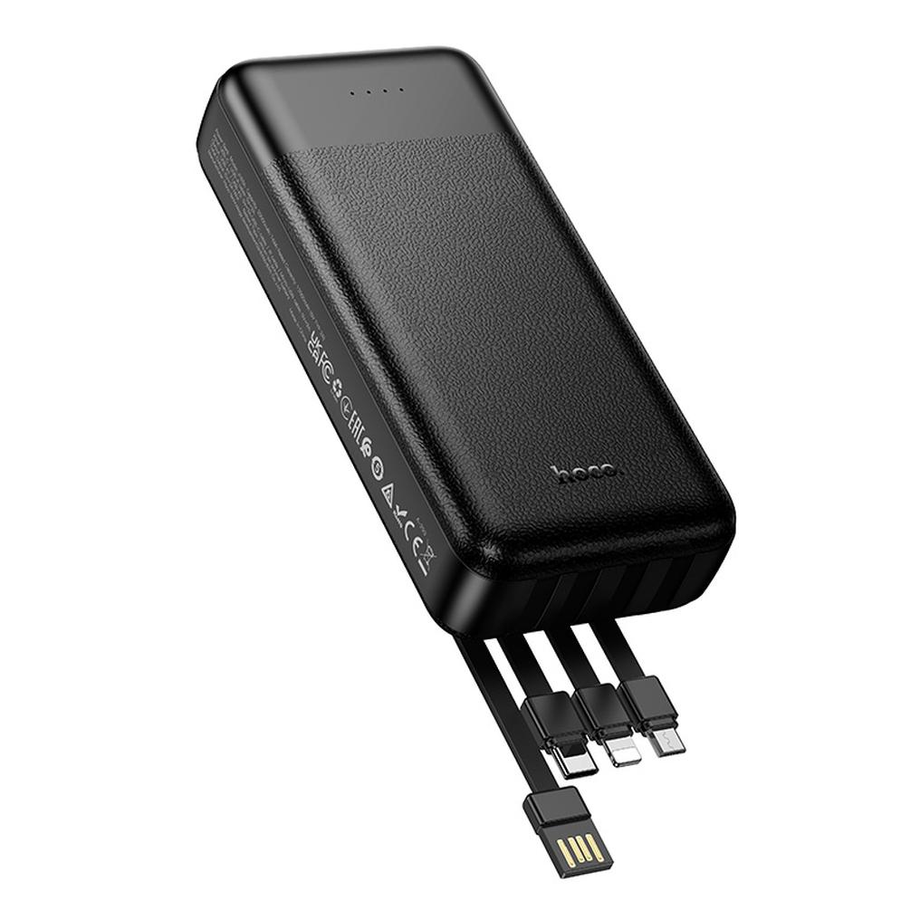 HOCO J163A powerbank, 20 000 mAh, 10 W, 1 x Lightning – 1 x microUSB – 1 x USB-C – 2 x USB-A, svart
