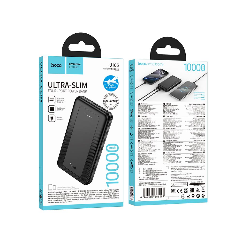 Ekstern batteri HOCO J165A, 10000mAh, 10W, 2 x USB-A, Svart
