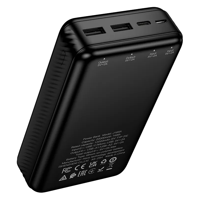 Ekstern batteri HOCO J165A, 20000mAh, 10W, 2 x USB-A, Svart