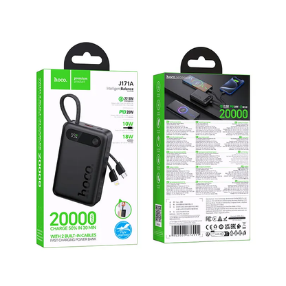 Ekstern batteri HOCO J171A, 20000mAh, 22,5W, QC + PD, 1 x Lightning - 1 x USB-A - 2 x USB-C, svart