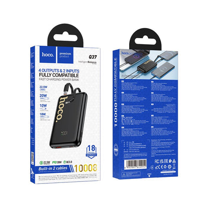 Ekstern batteri HOCO Q37, 10000mAh, 22,5W, QC + PD, 1 x Lightning - 1 x USB-A - 2 x USB-C, Svart