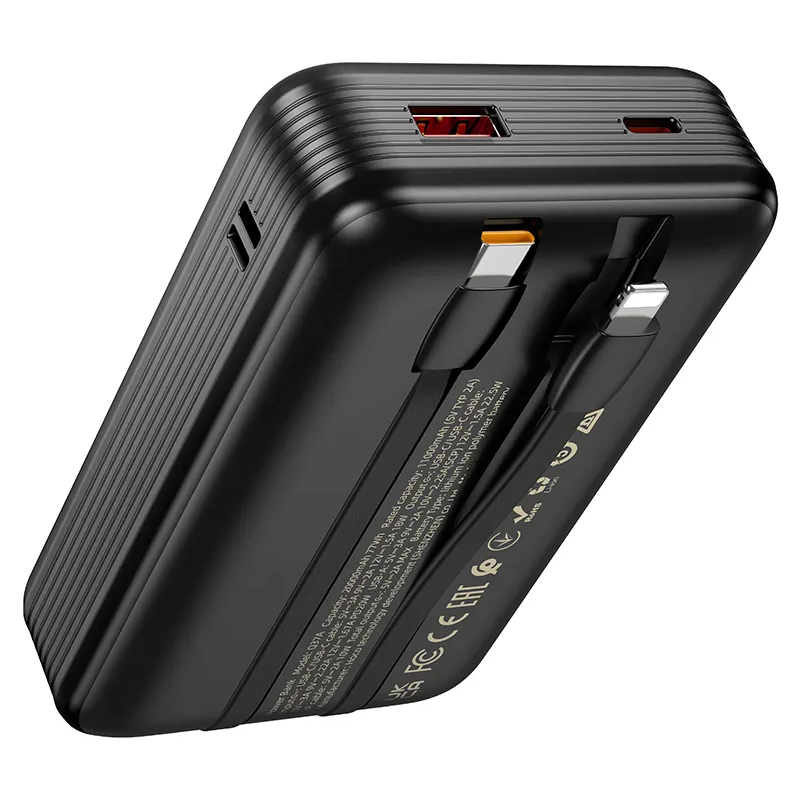 Ekstern batteri HOCO Q37A, 20000mAh, 22,5W, QC + PD, 1 x Lightning - 1 x USB-A - 2 x USB-C, svart