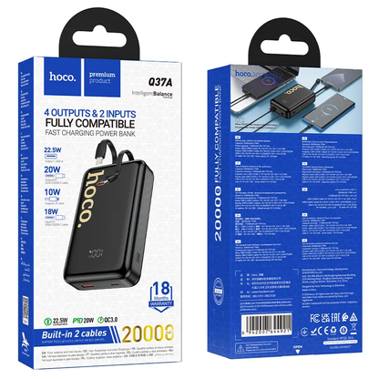 Ekstern batteri HOCO Q37A, 20000mAh, 22,5W, QC + PD, 1 x Lightning - 1 x USB-A - 2 x USB-C, svart