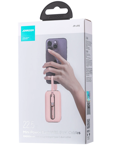 Ekstern batteri Joyroom Colorful Series JR-L012, 10000mAh, 22.5W, QC + PD, 1 x Lightning - 2 x USB-C, Rosa