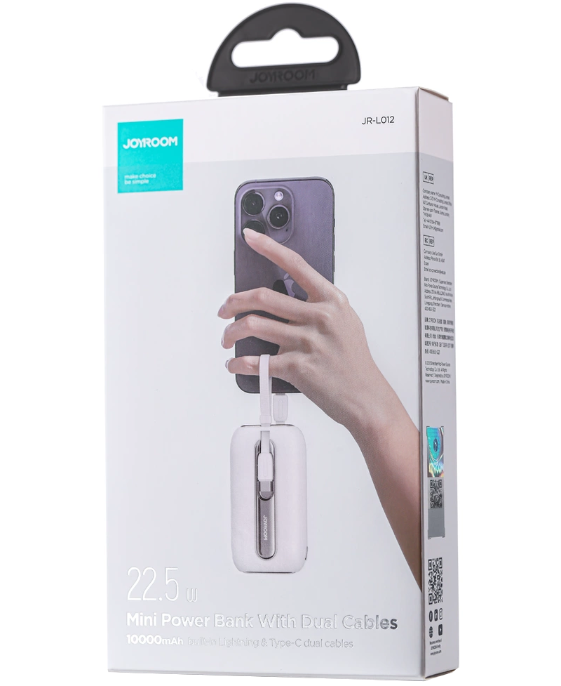 Ekstern Batteri Joyroom Colorful Series JR-L012, 10000mAh, 22.5W, QC + PD, 1 x Lightning - 2 x USB-C, Hvit