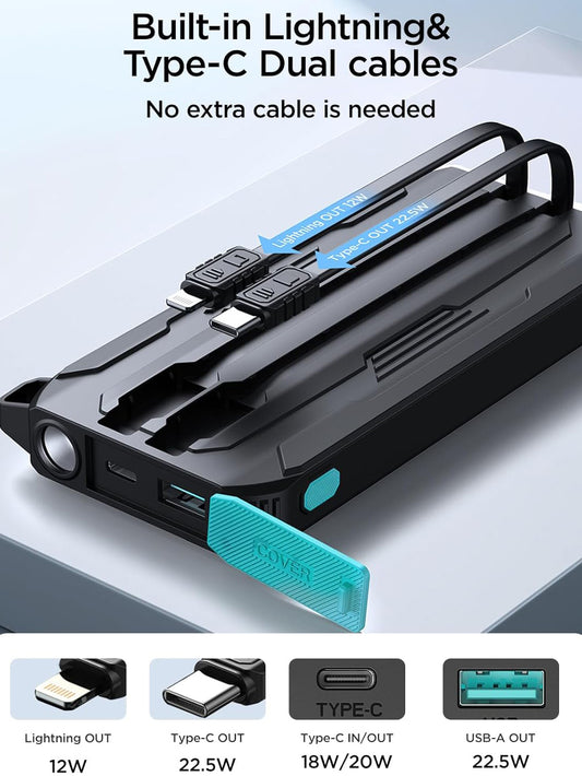 Ekstern batteri Joyroom JR-L017, 10000mAh, 22.5W, QC + PD, 1 x Lightning - 1 x USB-A - 2 x USB-C, Svart