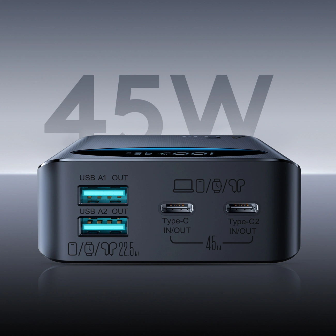 Ekstern batteri Joyroom JR-PBF02 Pro, 20000mAh, 45W, QC + PD, 2 x USB-A - 2 x USB-C, Svart