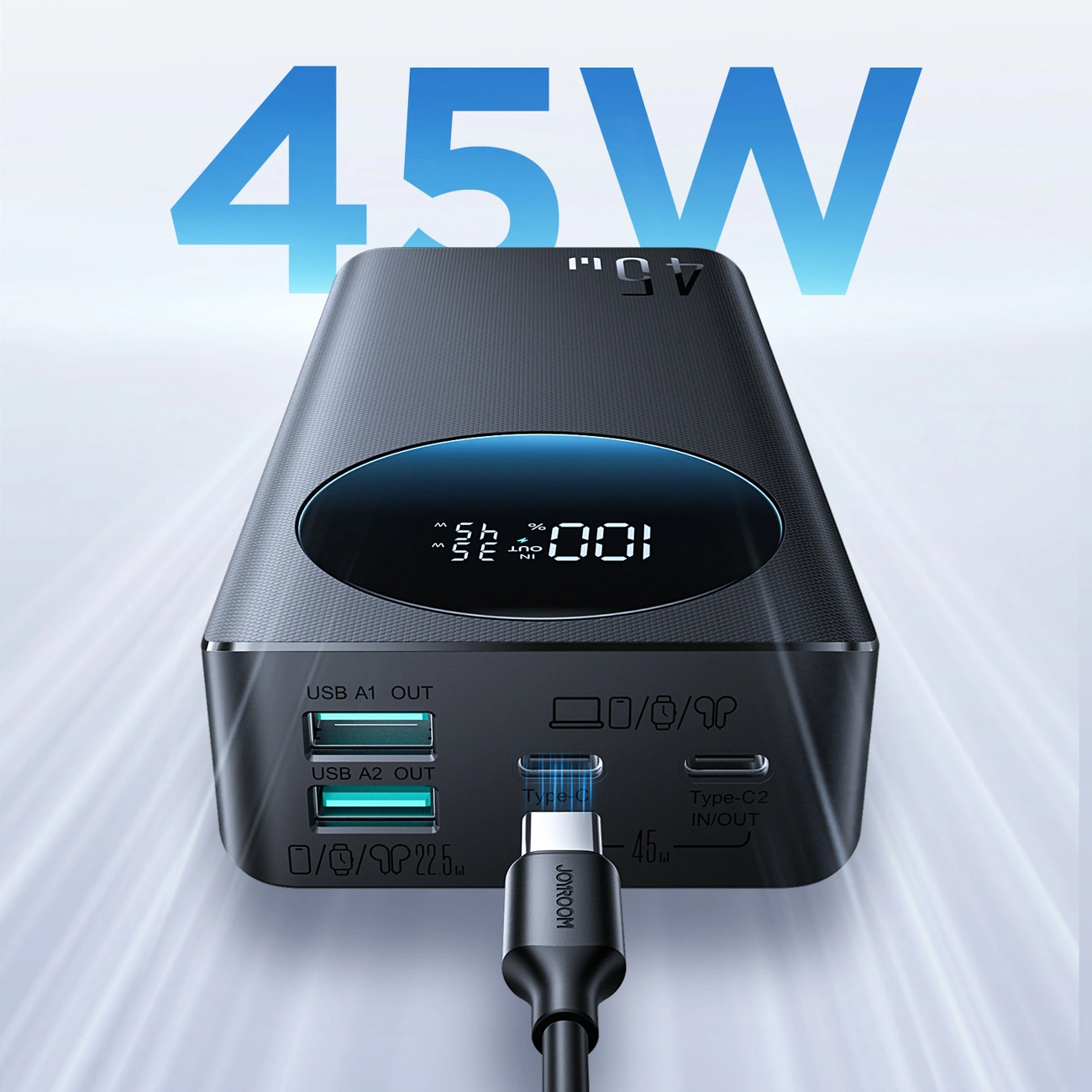 Ekstern batteri Joyroom JR-PBF02 Pro, 20000mAh, 45W, QC + PD, 2 x USB-A - 2 x USB-C, Svart