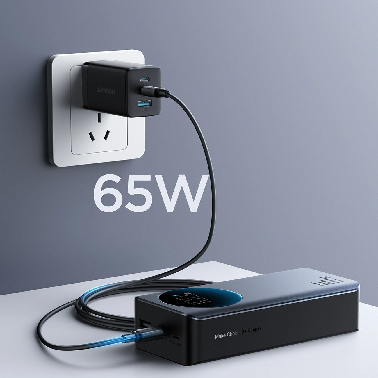 Joyroom JR-PBF05 Pro Ekstern Batteri, 30000mAh, 65W, QC + PD, 1 x USB-A - 2 x USB-C, Svart