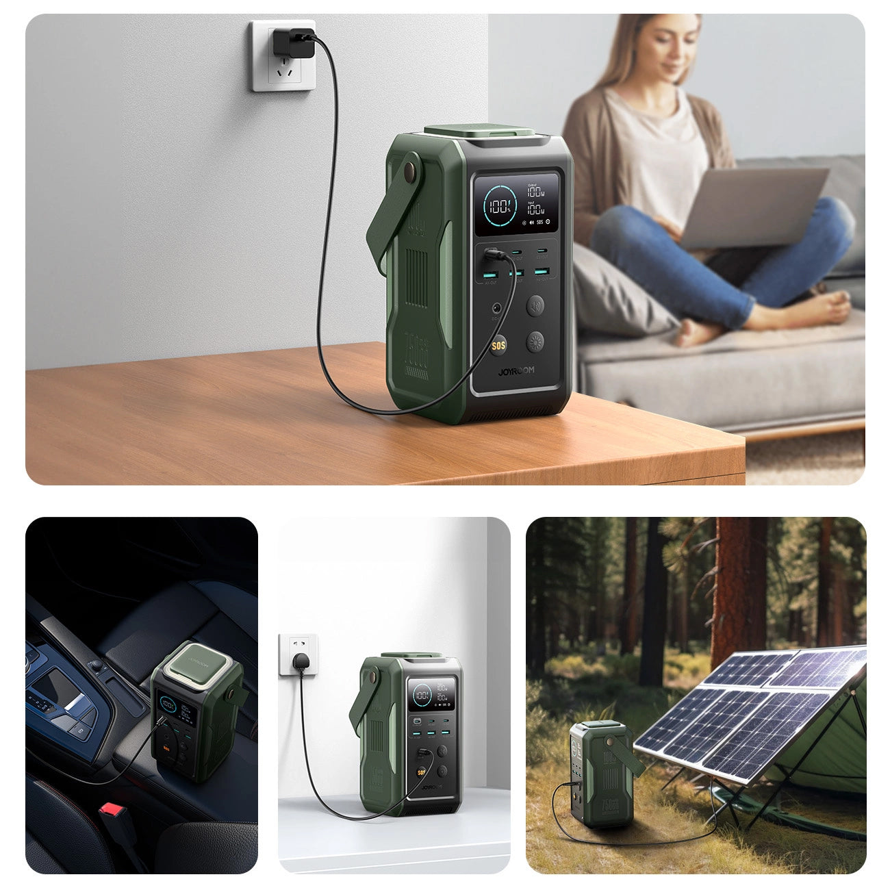 Ekstern batteri Joyroom JR-PBF10, 75000mAh, 100W, QC + PD, 3 x USB-A - 3 x USB-C, Grønn