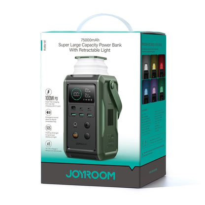 Ekstern batteri Joyroom JR-PBF10, 75000mAh, 100W, QC + PD, 3 x USB-A - 3 x USB-C, Grønn