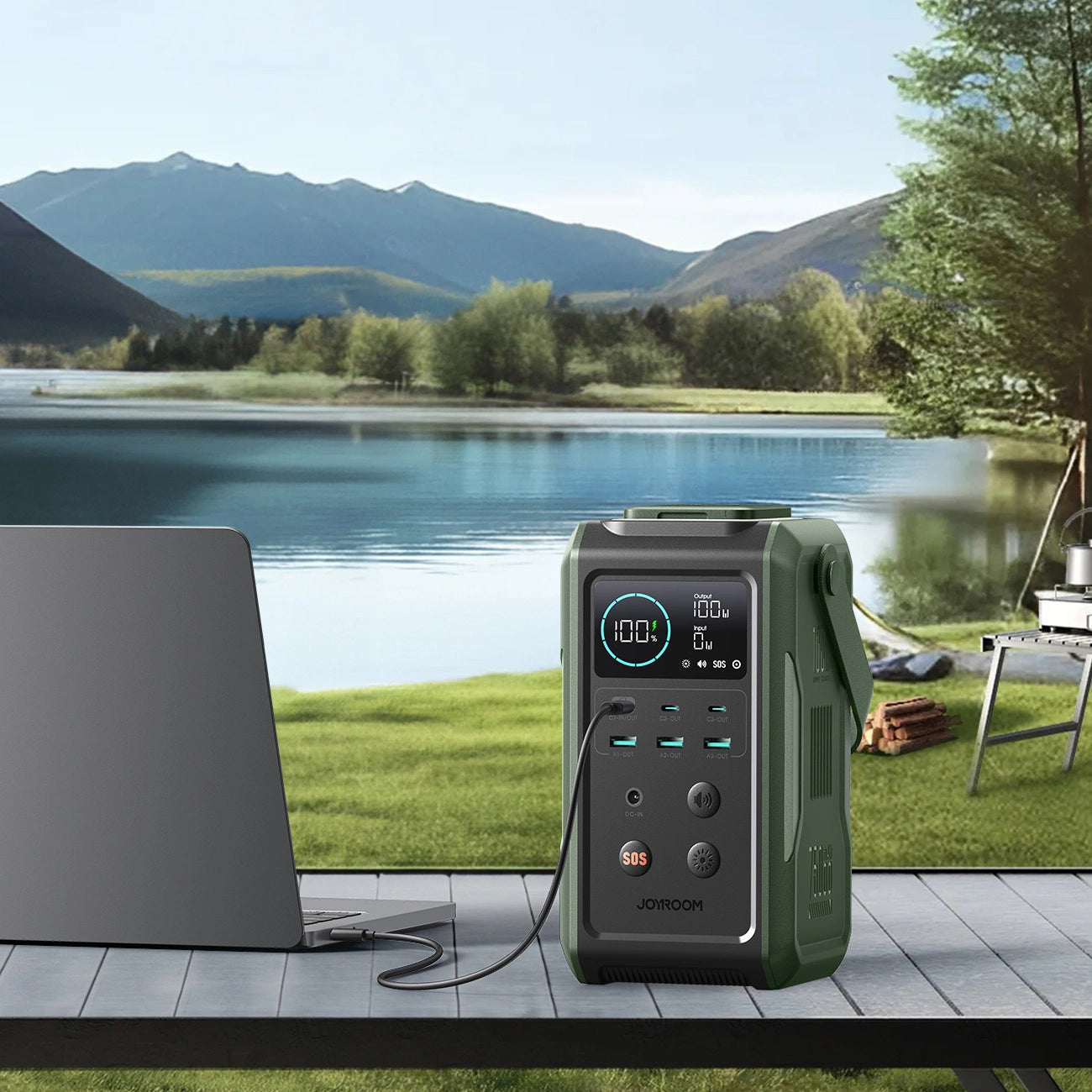 Ekstern batteri Joyroom JR-PBF10, 75000mAh, 100W, QC + PD, 3 x USB-A - 3 x USB-C, Grønn