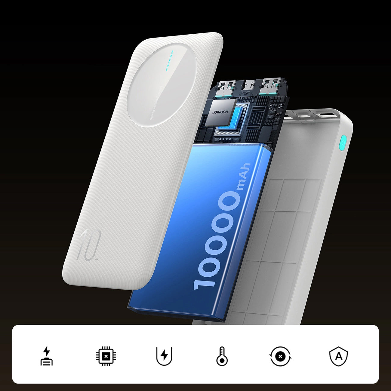 Ekstern batteri Joyroom JR-PBF12, 10000mAh, 12W, 1 x USB-C - 2 x USB-A, Hvit