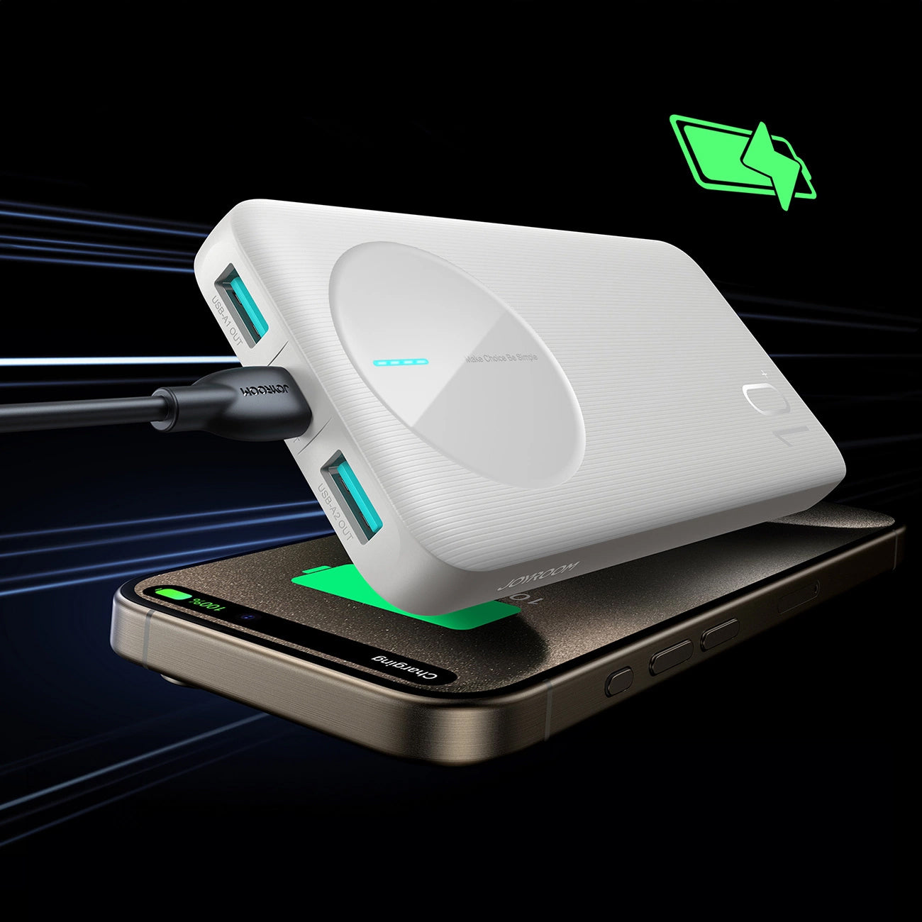 Ekstern batteri Joyroom JR-PBF12, 10000mAh, 12W, 1 x USB-C - 2 x USB-A, Hvit