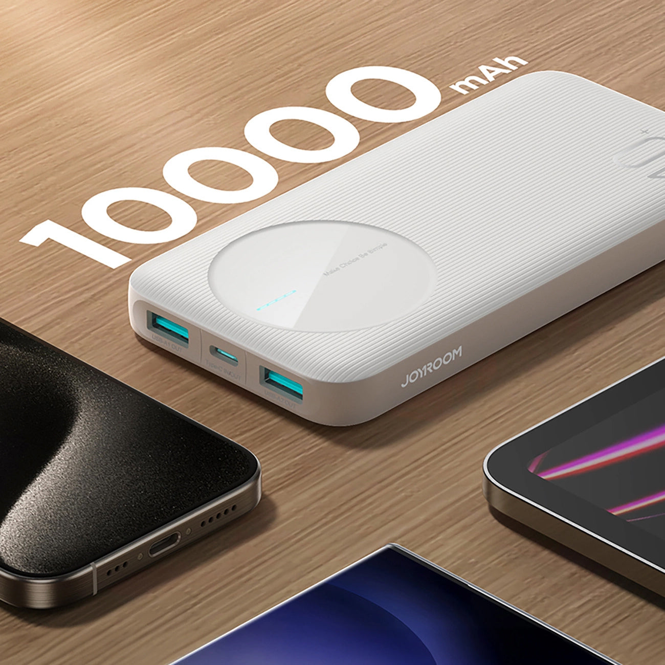Ekstern batteri Joyroom JR-PBF12, 10000mAh, 12W, 1 x USB-C - 2 x USB-A, Hvit