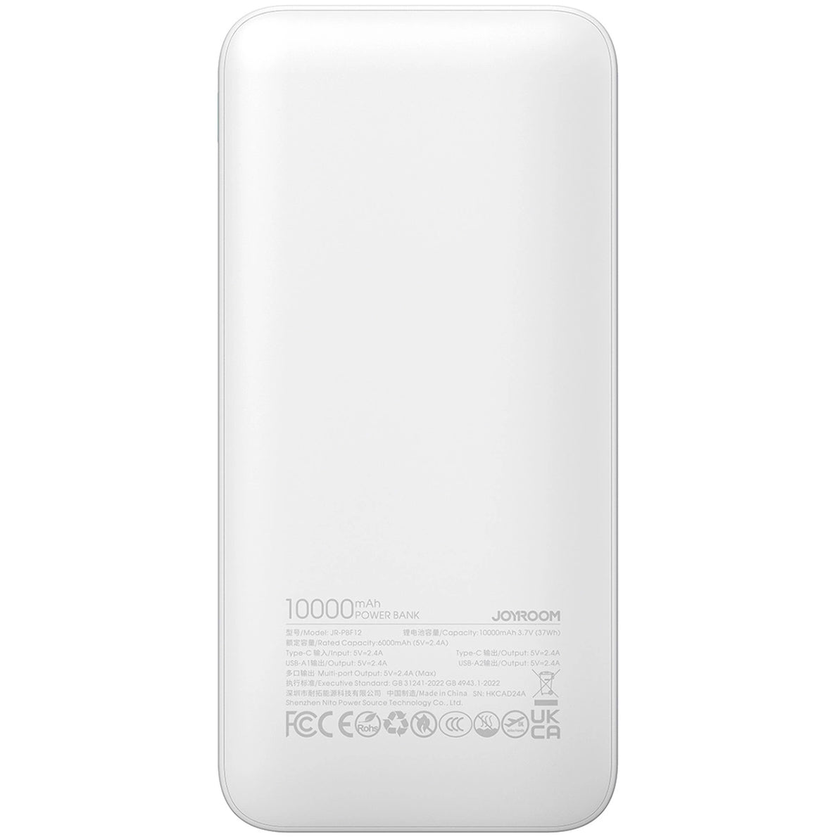 Ekstern batteri Joyroom JR-PBF12, 10000mAh, 12W, 1 x USB-C - 2 x USB-A, Hvit