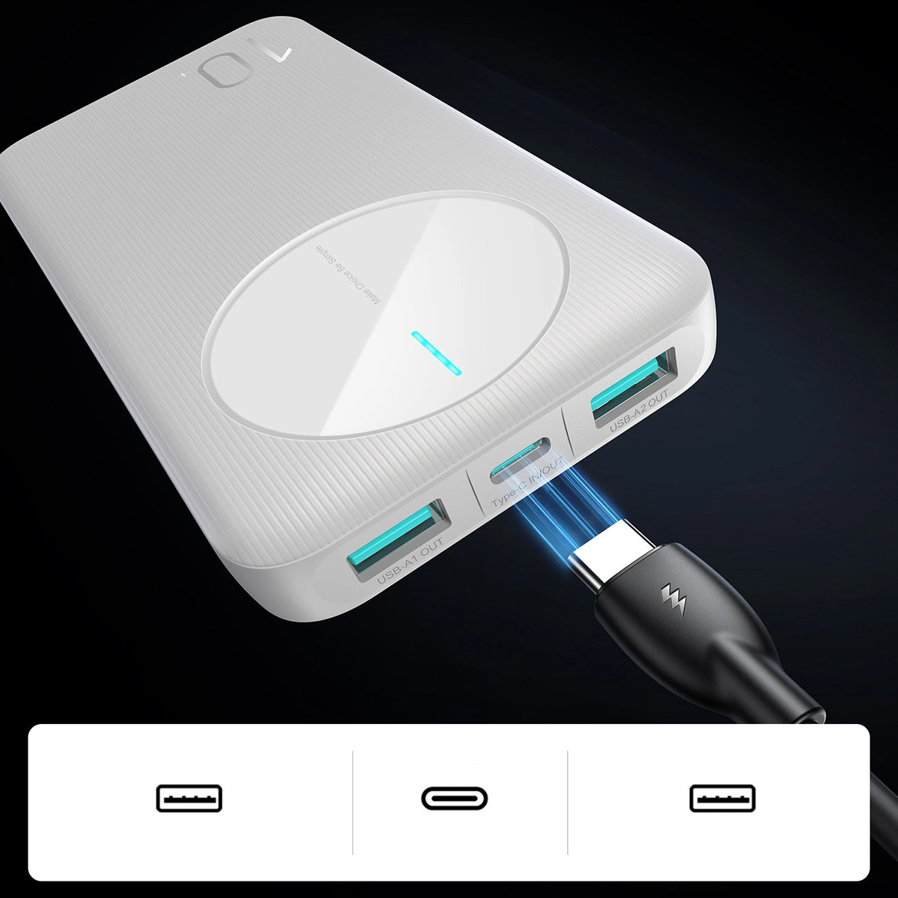 Ekstern batteri Joyroom JR-PBF12, 10000mAh, 12W, 1 x USB-C - 2 x USB-A, Hvit