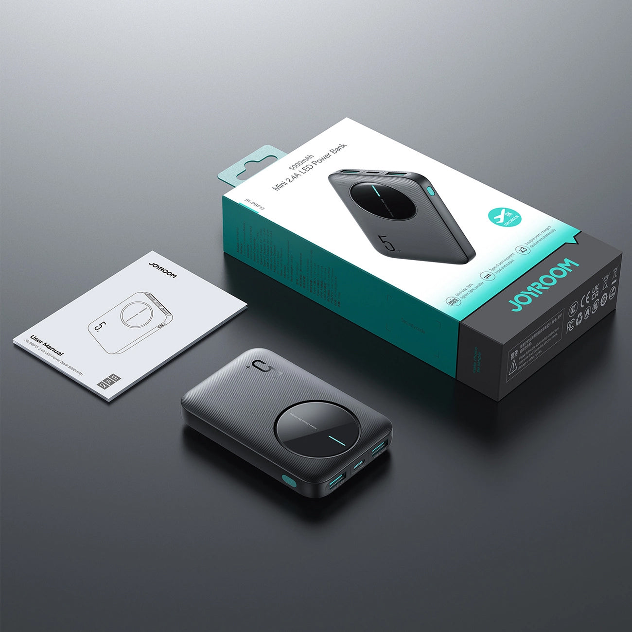Ekstern Batteri Joyroom JR-PBF13, 5000mAh, 12W, 1 x USB-C - 2 x USB-A, Svart