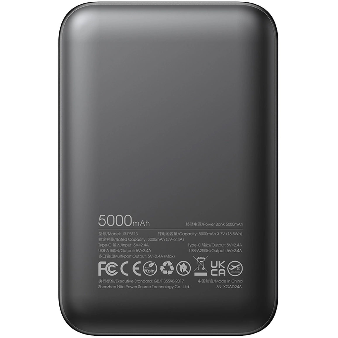 Ekstern Batteri Joyroom JR-PBF13, 5000mAh, 12W, 1 x USB-C - 2 x USB-A, Svart