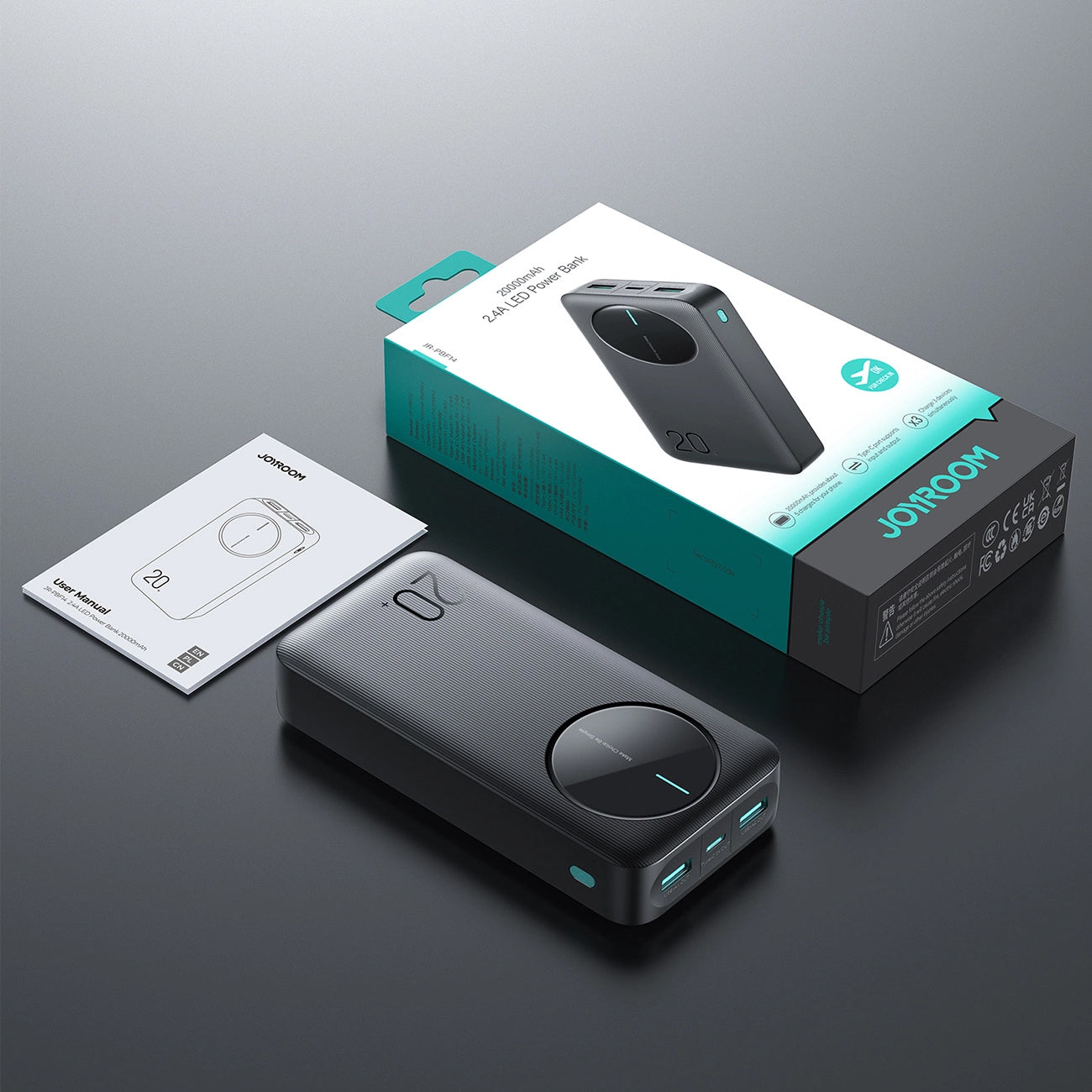 Ekstern batteri Joyroom JR-PBF14, 20000mAh, 12W, 1 x USB-C - 2 x USB-A, Svart