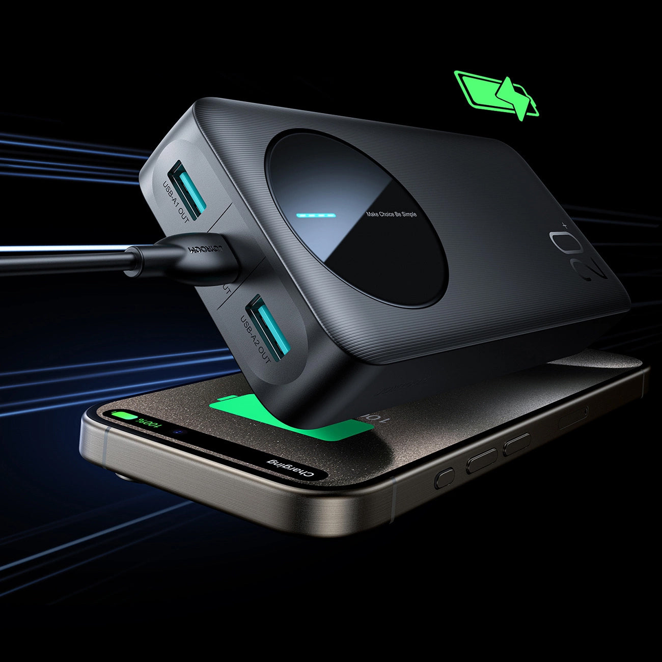 Ekstern batteri Joyroom JR-PBF14, 20000mAh, 12W, 1 x USB-C - 2 x USB-A, Svart