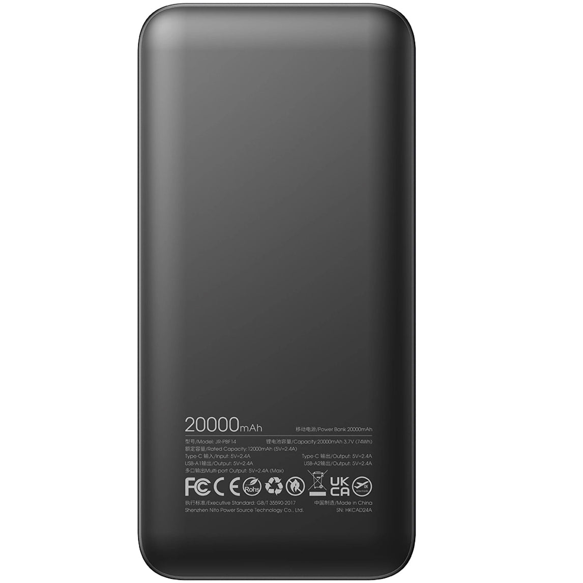 Ekstern batteri Joyroom JR-PBF14, 20000mAh, 12W, 1 x USB-C - 2 x USB-A, Svart