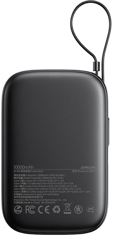 Ekstern Batteri Joyroom JR-PBF17, 10000mAh, 22.5W, QC + PD, 1 x USB-A - 2 x USB-C, Svart