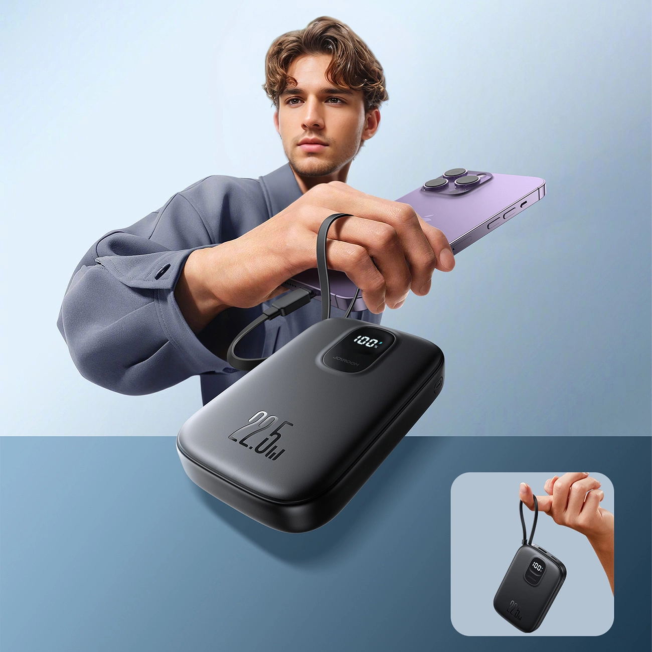Ekstern Batteri Joyroom JR-PBF18, 10000mAh, 22.5W, QC + PD, 1 x Lightning - 1 x USB-A - 1 x USB-C, Svart