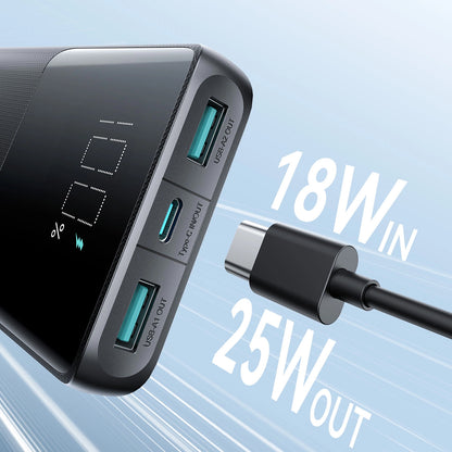 Ekstern Batteri Joyroom JR-PBF20, 10000mAh, 25W, QC + PD, 1 x USB-C - 2 x USB-A, Svart