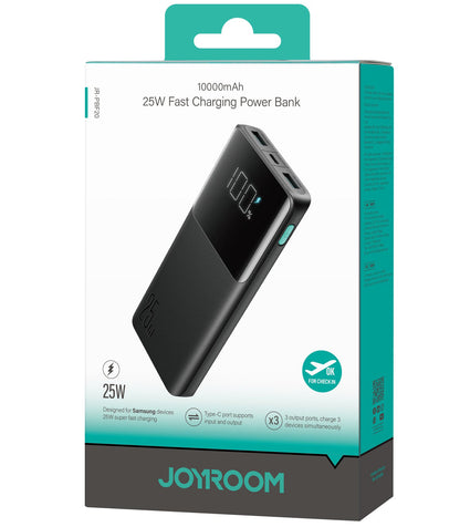 Ekstern Batteri Joyroom JR-PBF20, 10000mAh, 25W, QC + PD, 1 x USB-C - 2 x USB-A, Svart