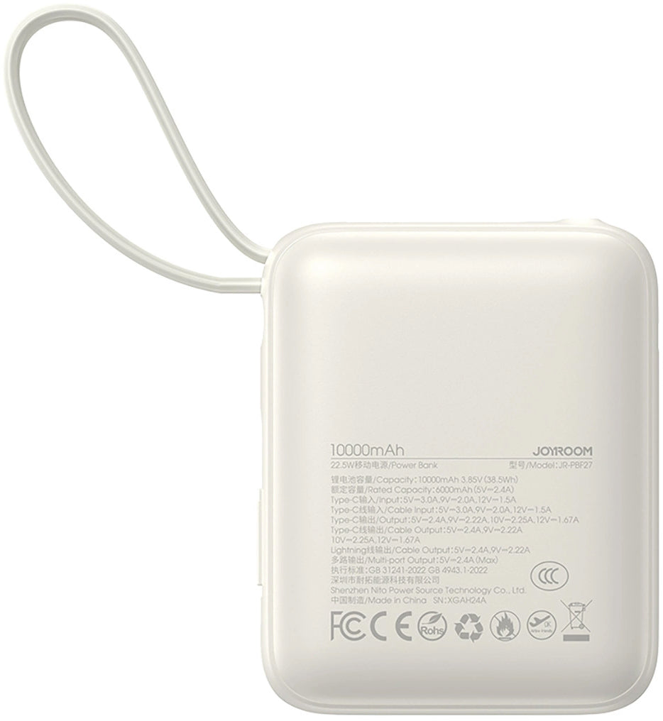 Ekstern batteri Joyroom JR-PBF27, 10000mAh, 22.5W, PD, 1 x Lightning - 2 x USB-C, Hvit