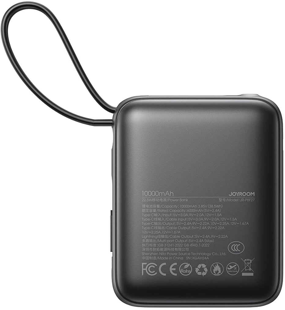 Ekstern batteri Joyroom JR-PBF27, 10000mAh, 22.5W, QC + PD, 1 x Lightning - 2 x USB-C, Svart
