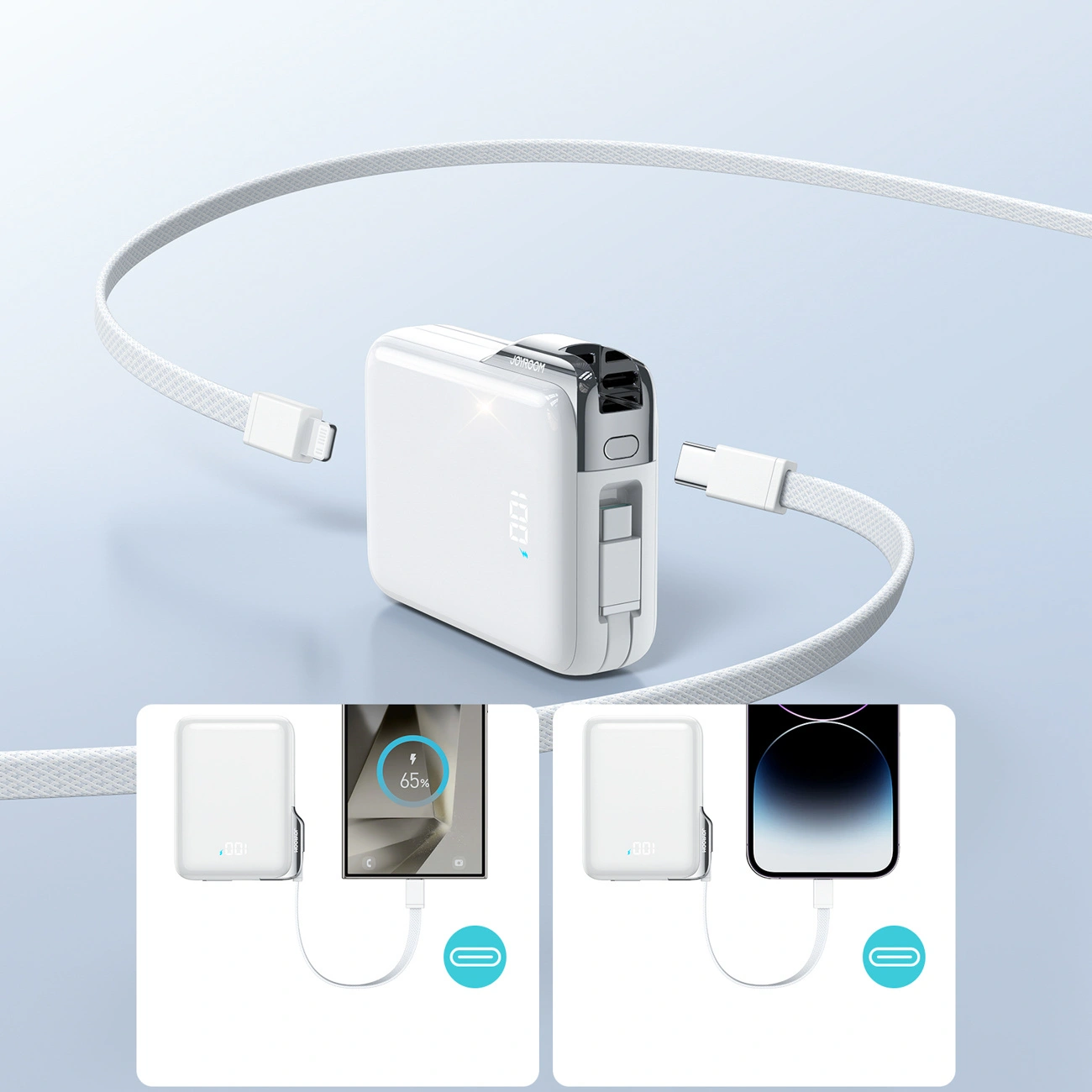 Ekstern batteri Joyroom JR-PBF27 Pro, 10000mAh, 30W, QC + PD, 1 x Lightning - 2 x USB-C, Hvit