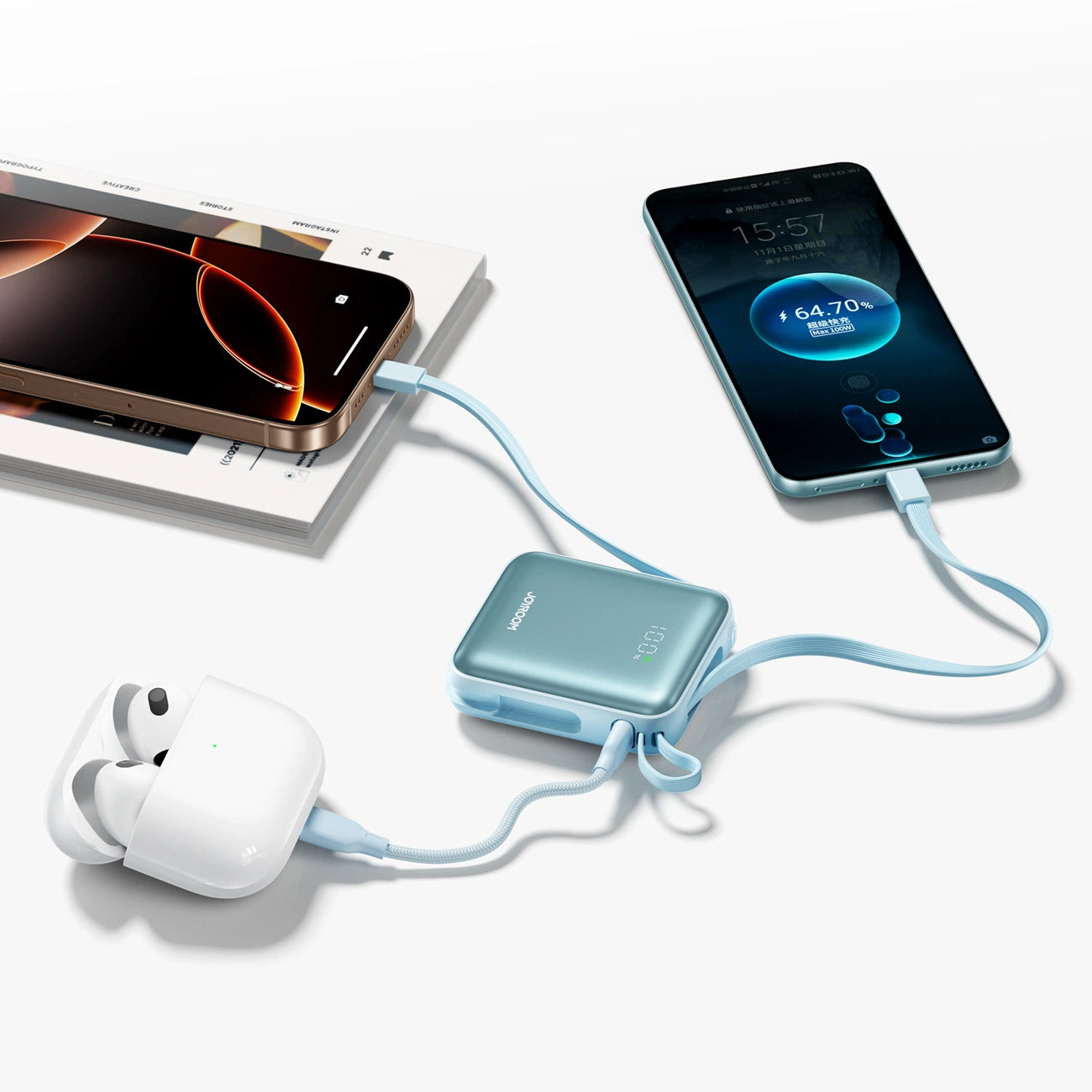 Ekstern batteri Joyroom JR-PBF27, 10000mAh, 22.5W, PD, 1 x Lightning - 2 x USB-C, Blå