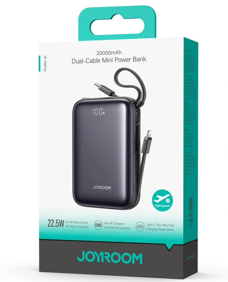 Ekstern batteri Joyroom JR-PBF29, 20000mAh, 22.5W, QC + PD, 1 x Lightning - 2 x USB-C, Svart