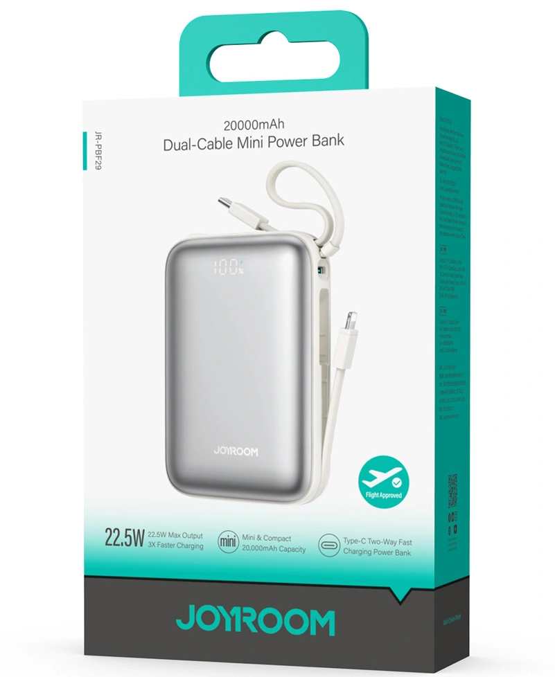 Ekstern batteri Joyroom JR-PBF29, 20000mAh, 22.5W, QC + PD, 1 x Lightning - 2 x USB-C, Hvit