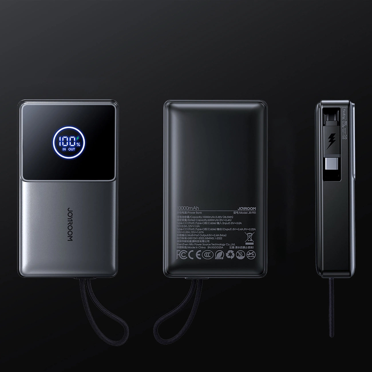 Ekstern batteri Joyroom JR-PR1, 10000mAh, 22.5W, PD, 2 x USB-C, Grå